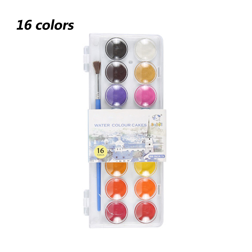 Umitive-Juego de acuarelas portátil para niños, 12/16/28/36 colores, pincel de Color agua, suministros de arte para pintar: 16