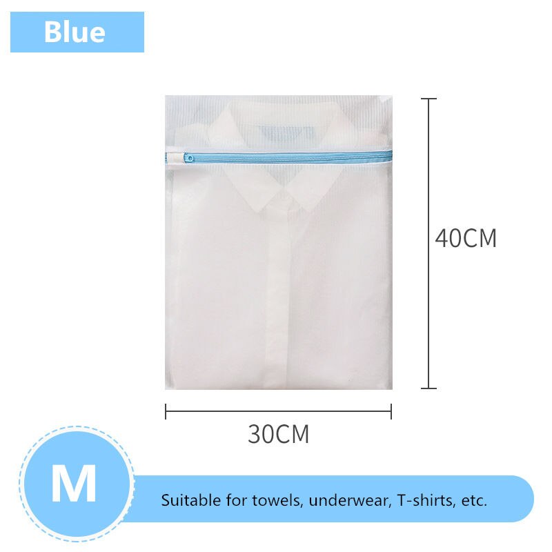 Blue Zipper Mesh Wash Bags Household Washing Machine Bag For Laundry Underwear Bra Socks Dirty Clothes Organizer Laundry Baskets: M 30-40cm