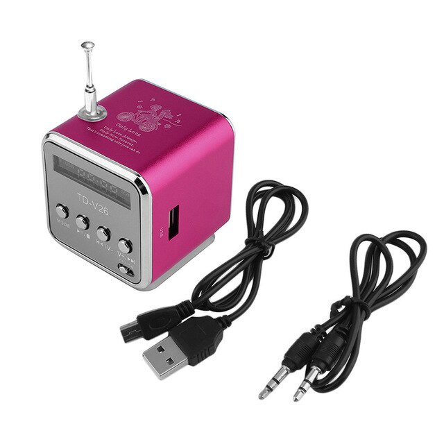 Mini digital bärbar radio fm mini radio internet fm radio högtalare usb sd-kortspelare för mobiltelefon pc musikspelare: Rosa