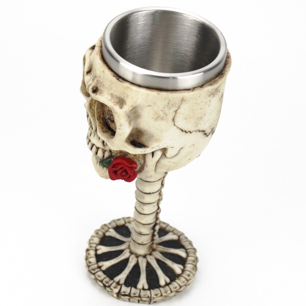 Rose Skull Gothic Wine Glass The Gothic Romance Themed Goblet Retro Stainless Steel&amp;Resin Wine Cup BEST Birthday Halloween