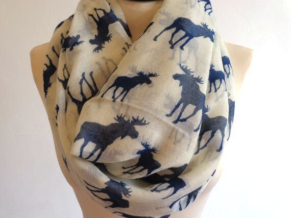 Rævmødre kvinder sød vinter elg hjorte hjort dyr print ring tørklæder snood sjal foulard til damer jul: Hvid