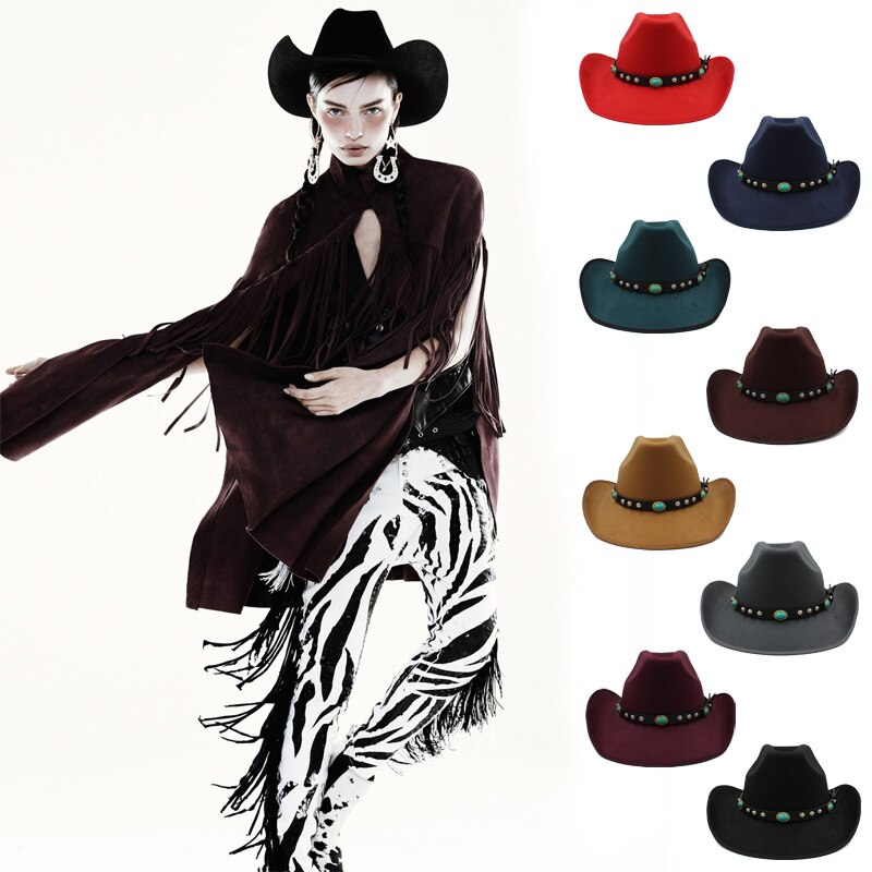 Männer Frauen Wolle Western Cowboy Hüte Breiter Krempe Sonnenhüte Party Reisen Sombrero draussen Kappen Klassische retro UNS Größe 7 1/4 UK L