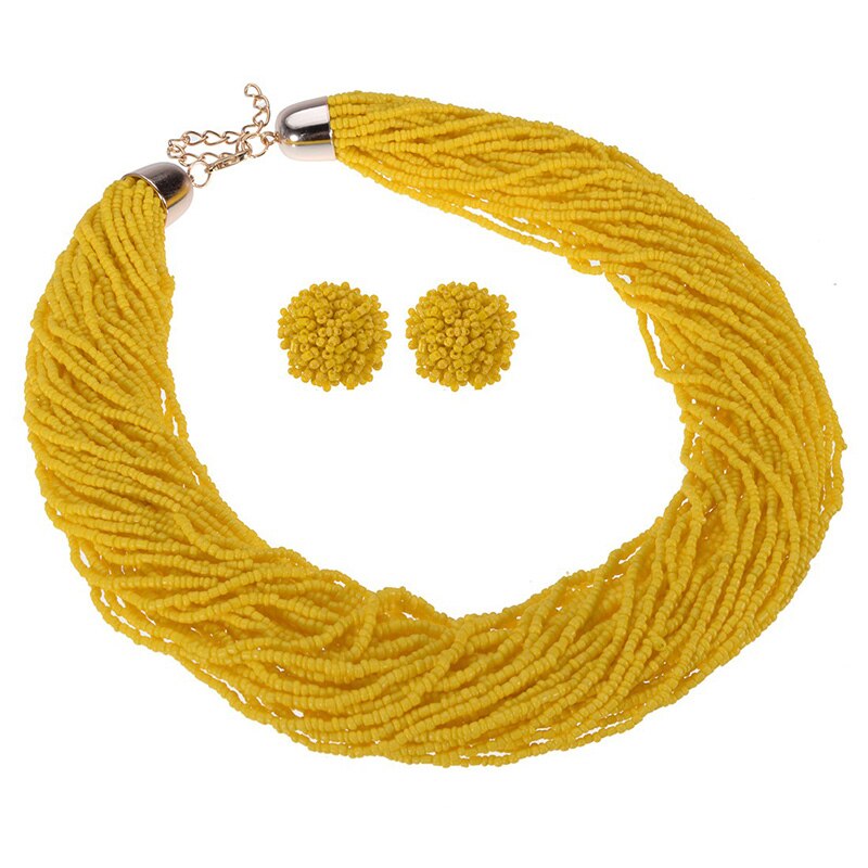 Handmade Multi Strand Necklace Bohemian Beads Statement Necklaces Earrings Jewelry Set Bib Choker kolye collares: SJ224440 Yellow