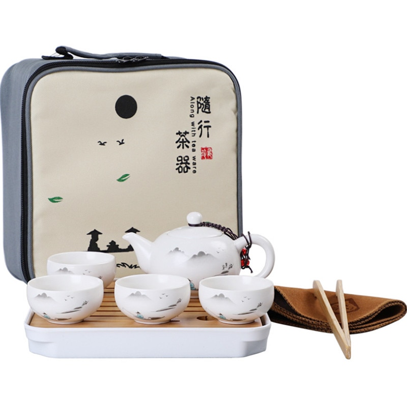 Juego de té portátil de viaje de estilo chino, 1 tetera/4 tazas, tetera de cerámica, tetera de , tetera de kungfú Teaware