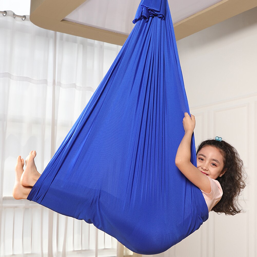 Hengekøye for barn i bomull for autisme adhd add therapy cushle up sensory child therapy elastisk pakke steady seat swing chairtoy: Kongeblå