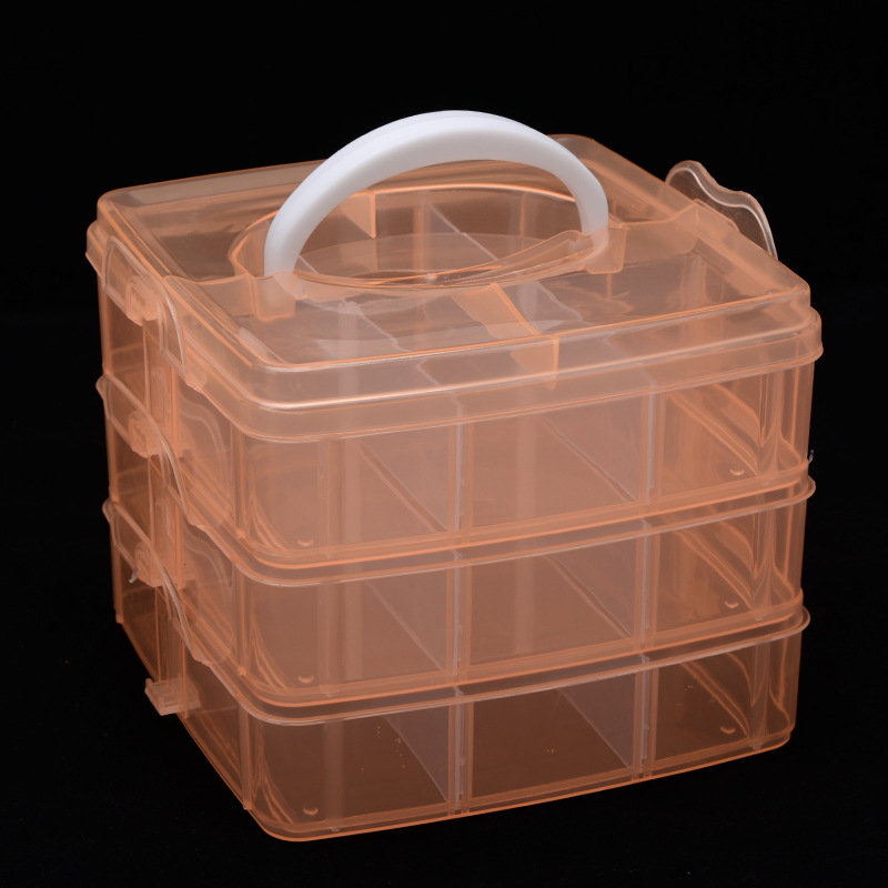 3 Layers 18 Compartments Plastic Embroidery Floss Storage Box Floss Bobbins Beads Storage Organizer DIY Cross Stitch Sewing Tool: 18 Grids Orange