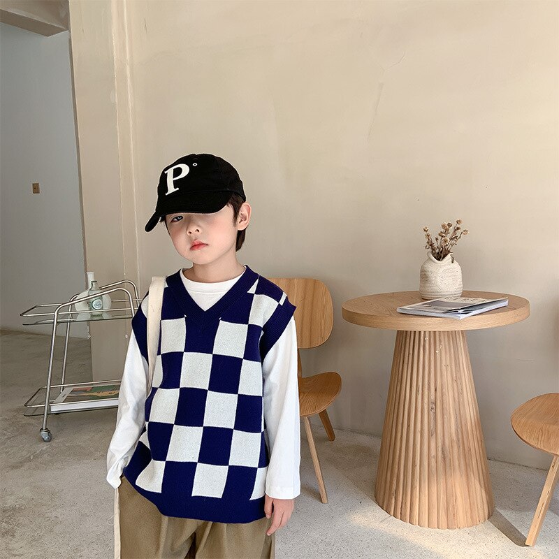 Frühling jungen Plaid gestrickte westen freundlicher ärmellose strickwaren