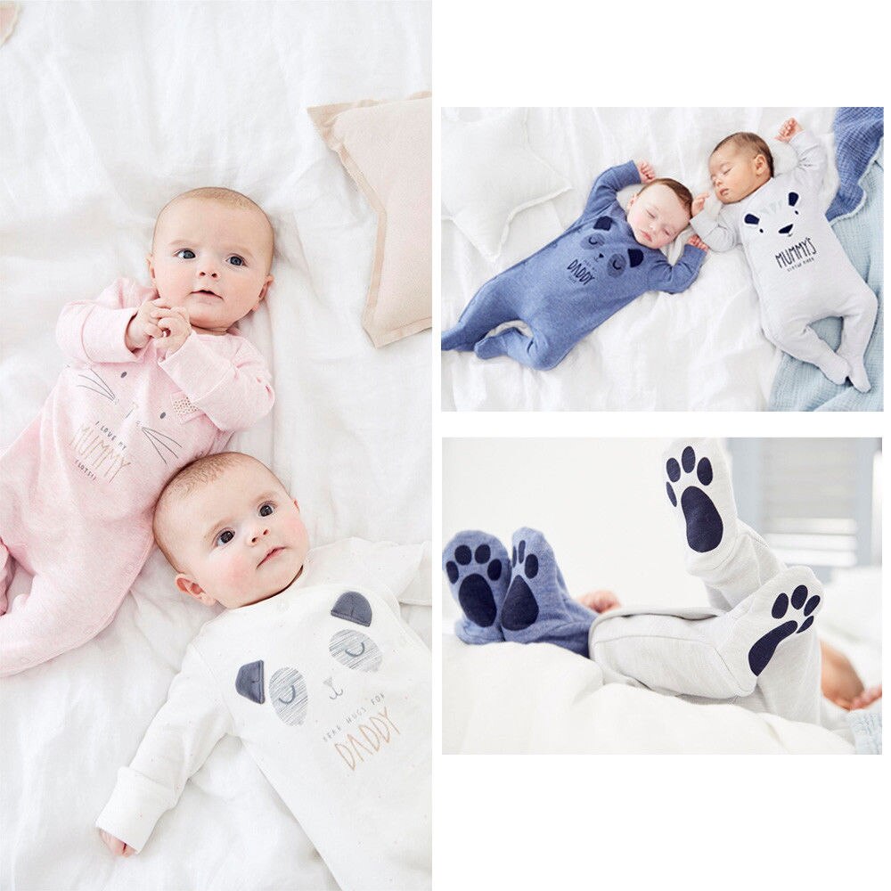 Søt nyfødt baby gutt jenter pappa mamma print romper sovedress bodysuit antrekk