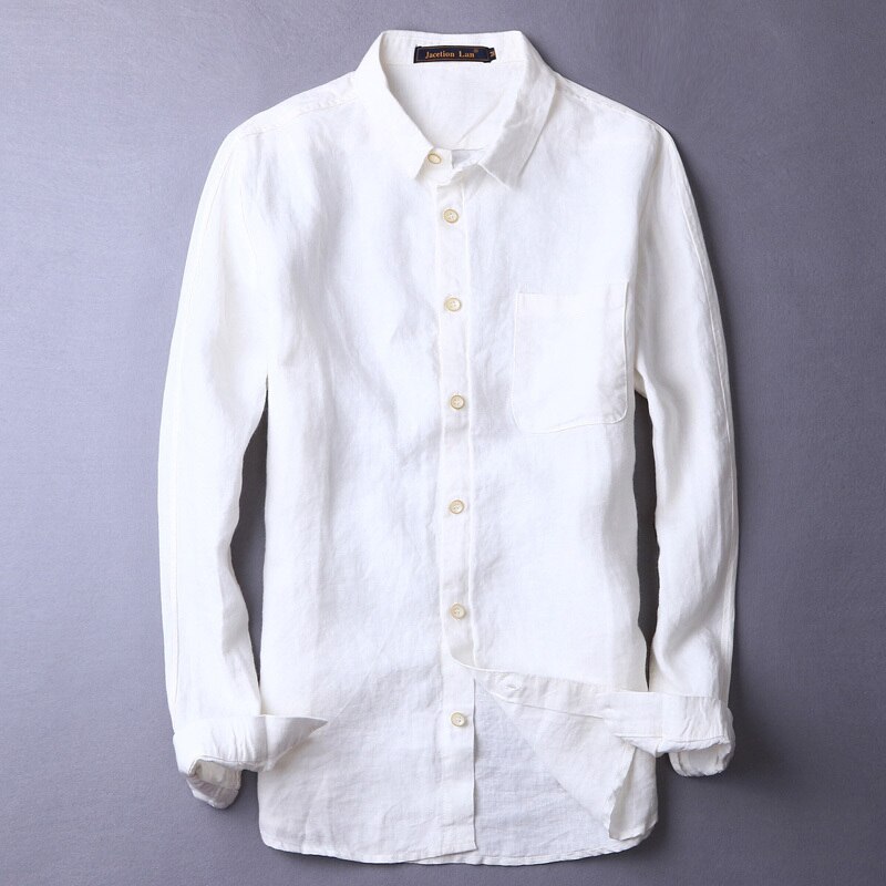 Kevät syksy 100%  pellava paita miesten plus koko alaslaskettava kaulus ohut miesten paidat merkkivaatteet pellava paita miesten camisa masculina