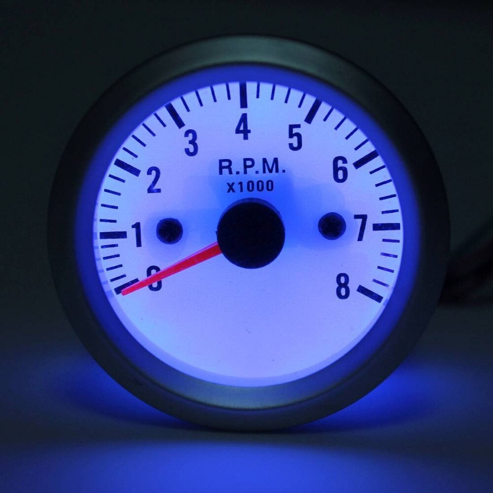 2'' 52mm Car Engine Rev Counter Tacho Tachometer Pointer Gauge Meter 0-8000RPM Blue LED DC 12V Mini Auto Parts