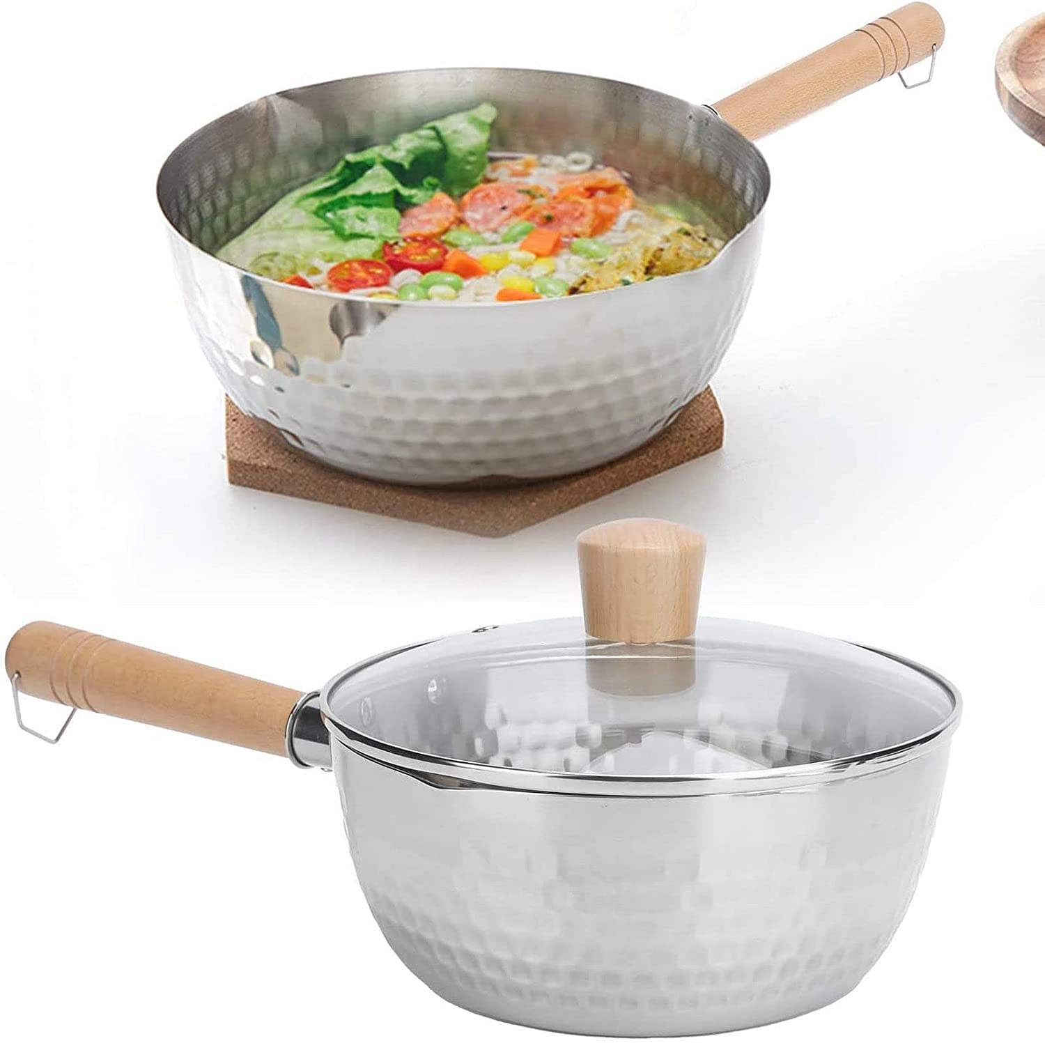 Roestvrijstalen Steelpan Met Deksel Massief Houten Handvat Met Haak Multifunctionele Sauspan Met Gietuitjes, Sauspot, Kookpot