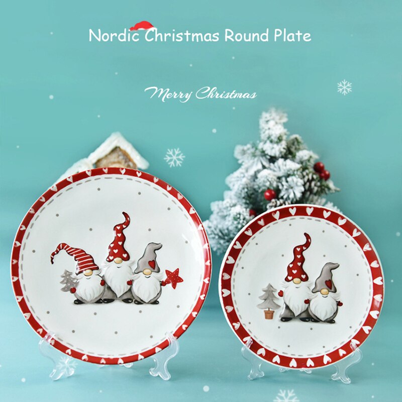 Christmas Plates Ceramic Dinner Plates Household Tableware Food Dining Plates Afternoon Tea Dessert Tray Kitchen Supplies