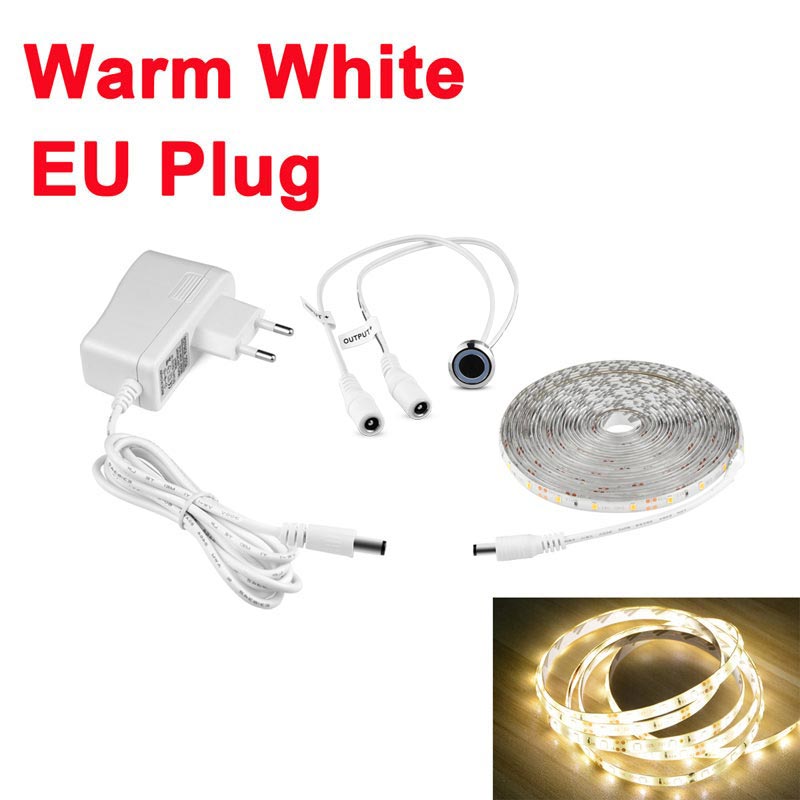 Touch Dimbare LED Strip licht lamp 12V Diode Tape Met Traploze Touch Sensor Dimmer DIY Closet Kast Nachtkastje Bed backlight: Warm White With EU / 5m