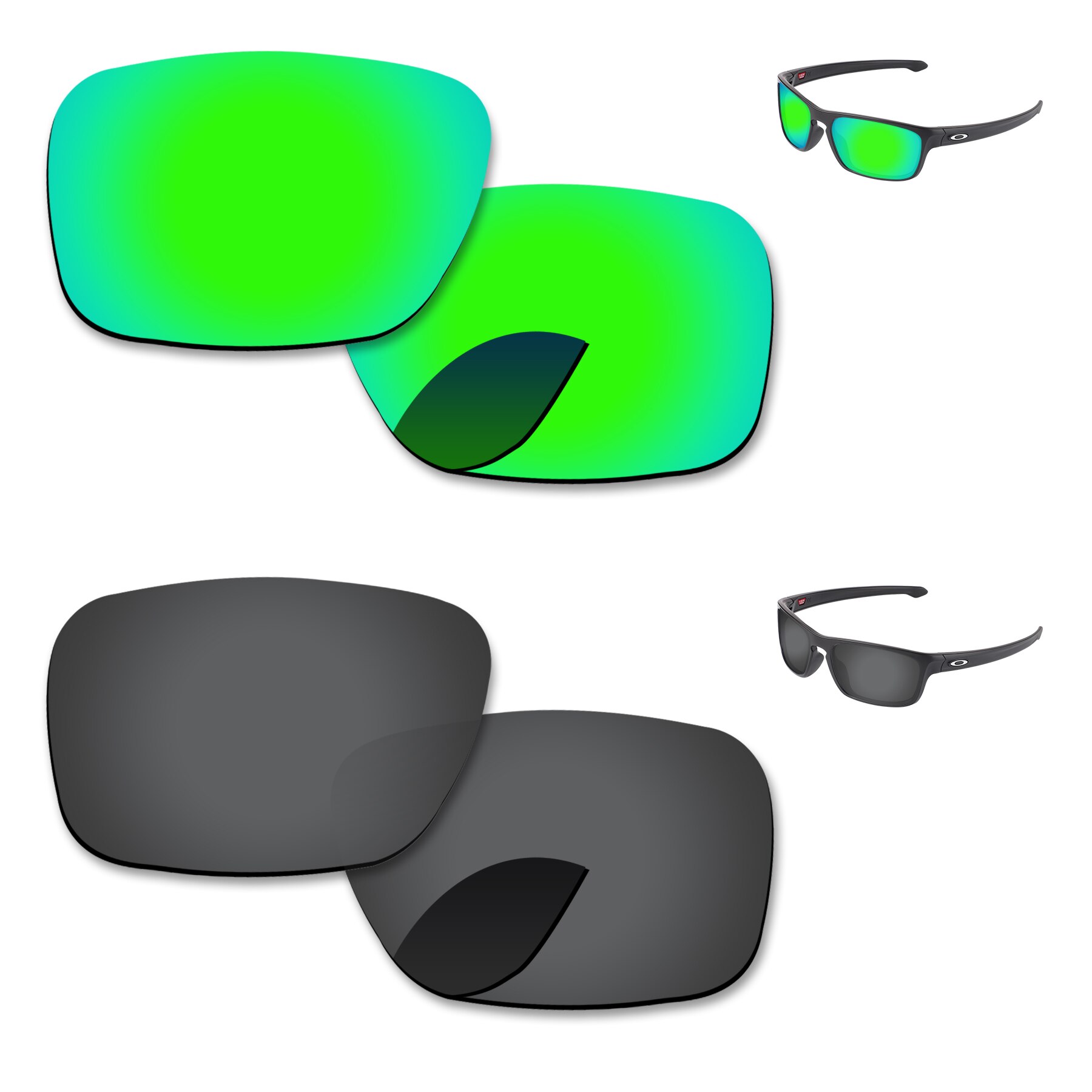 Alphax Ersatz Linsen für-Oakley Splitter Stealth OO9408 Sonnenbrille Polarisierte-Mehrere Optionen: 2 Pairs-Black-Green