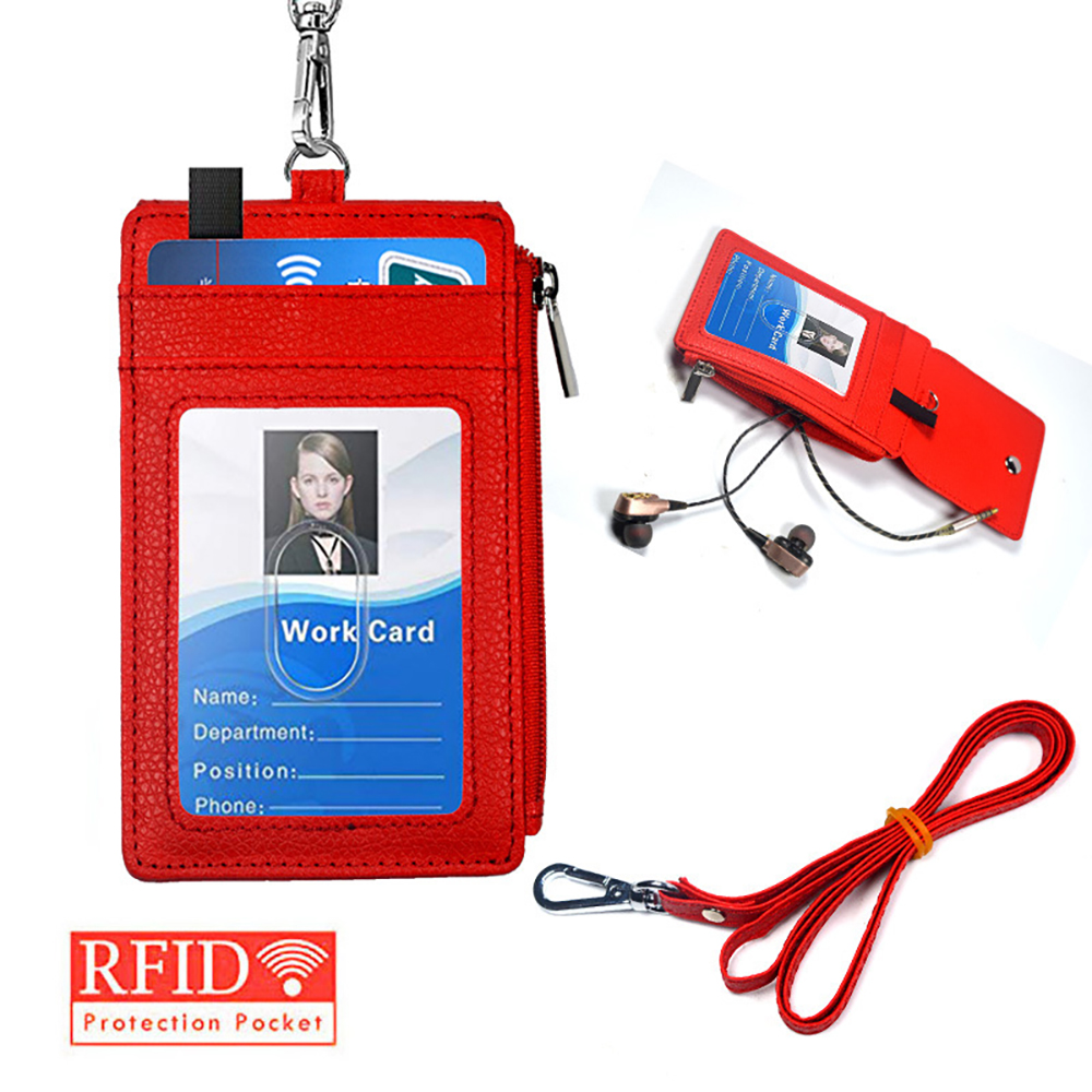 RFID décennie king Bus Pass Case Cover, Neck Lanyard, ID Card Case, Credit Card Holder, Employé ID Cover, Name Danemark ge Holder: Rouge