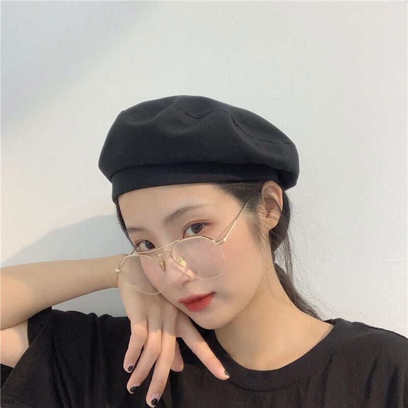 MATTYDOLIE, boina negra para mujer, otoño e invierno, estilo intelectual Retro sencillo, sombrero de pintor, sección delgada, sombrero, gorro octogonal sólido salvaje