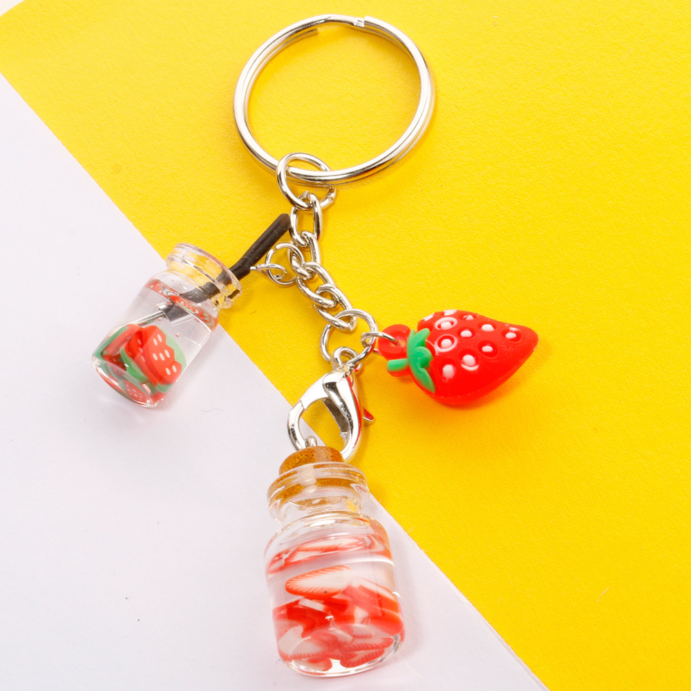 Mini Fruit juice Key Chains for women Summer Funny Drinks Keychain Best Friend Jewelry Bags Car Purse keyring