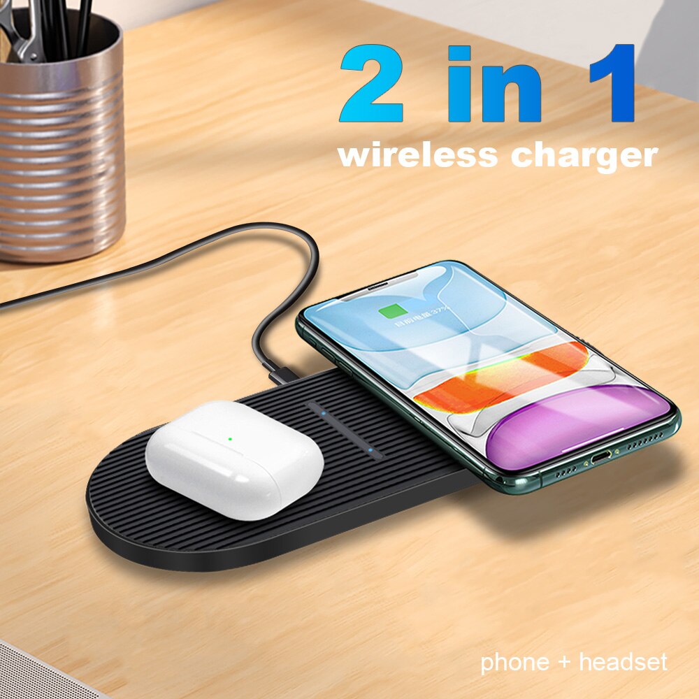 FDGAO 20W Dual Qi Wireless Charger For iPhone 11 X XR XS 8 Samsung S10 S20 TYPE C 2 in 1 Double 10W Fast USB Charging Dock Pad