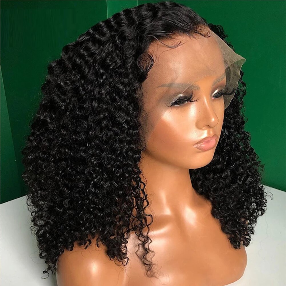 Black Bob Kinky Curly Middle Part Synthetic Lace Front Wigs for Woman With Babyhair Soft Heat Resistant Fiber Daily Wigs