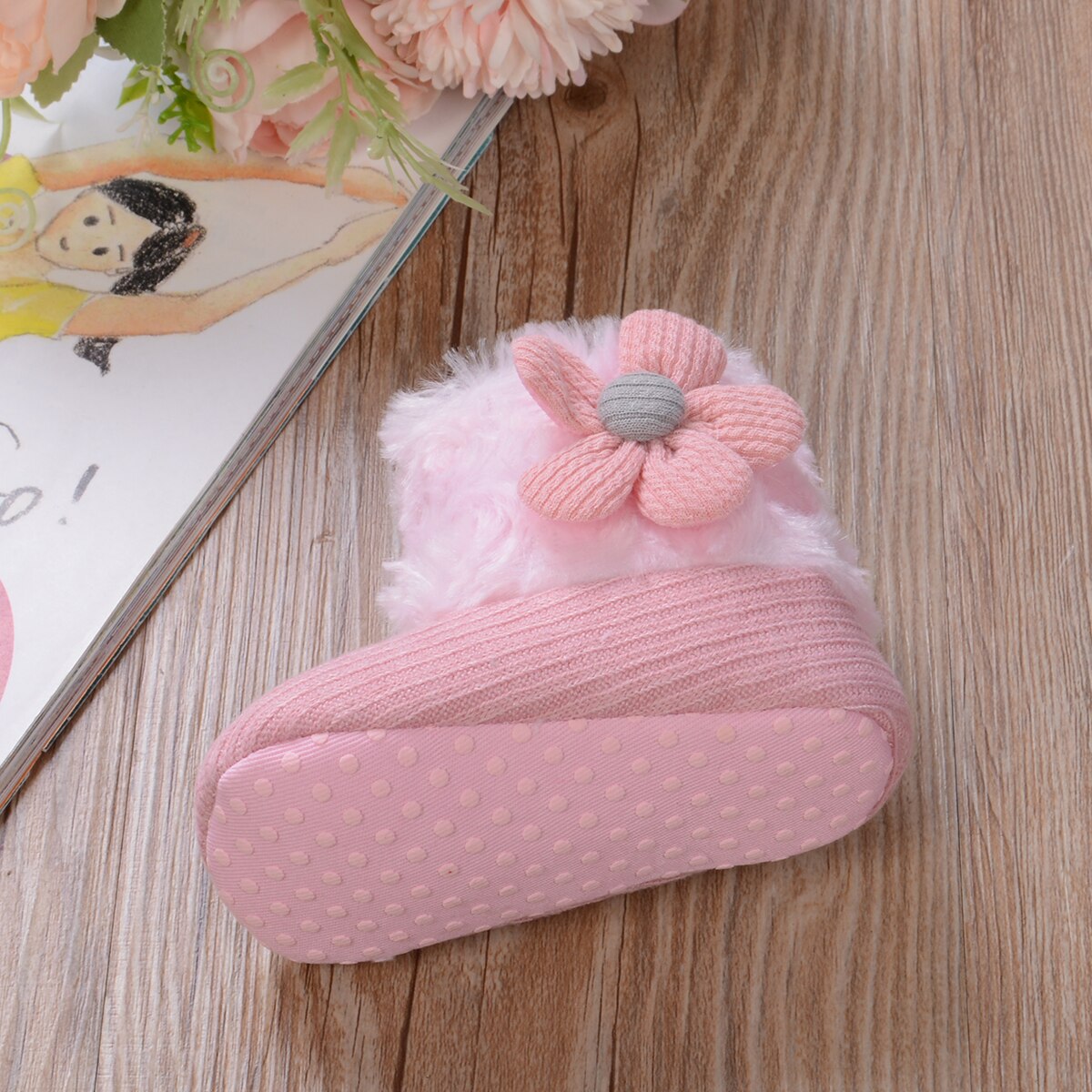 Babymeisjes sneeuwlaarzen winter warm mooie zachte imitatiebont gebreide bloemenlaarsjes antislip baby prewalkers 0-18m