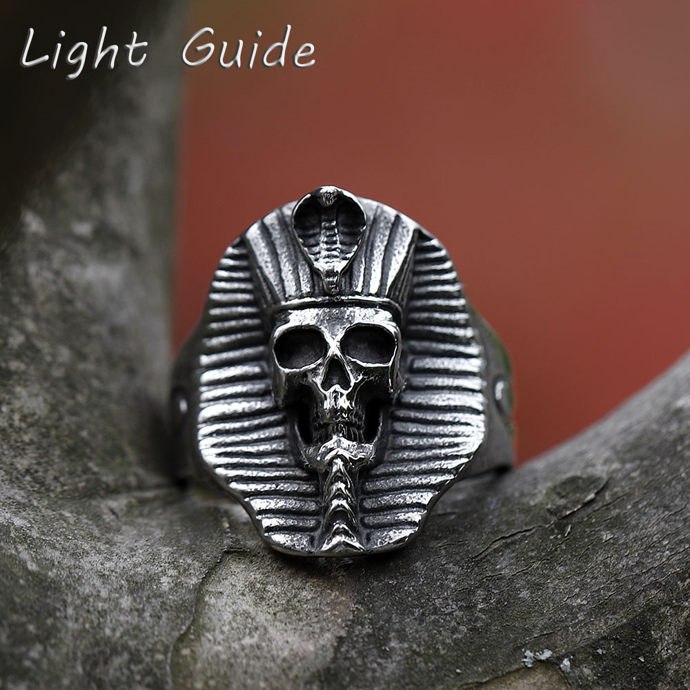 Anillos de acero inoxidable 316L para hombre, anillo de calavera de faraón egipcio para adolescentes, joyería gótica punk con cuernos, , novedad de 2022,