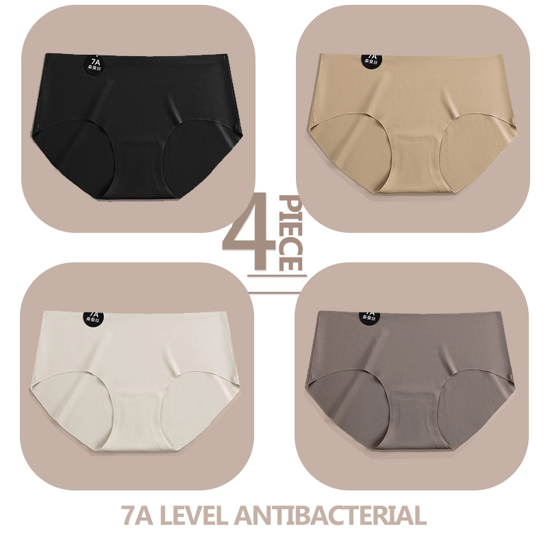 4PCS/Set Seamless Slik Women Panties Ultral Thin Briefs High Elastic Breathable Underwear 7A Comfortable Intimates Soft Lingerie: M / black