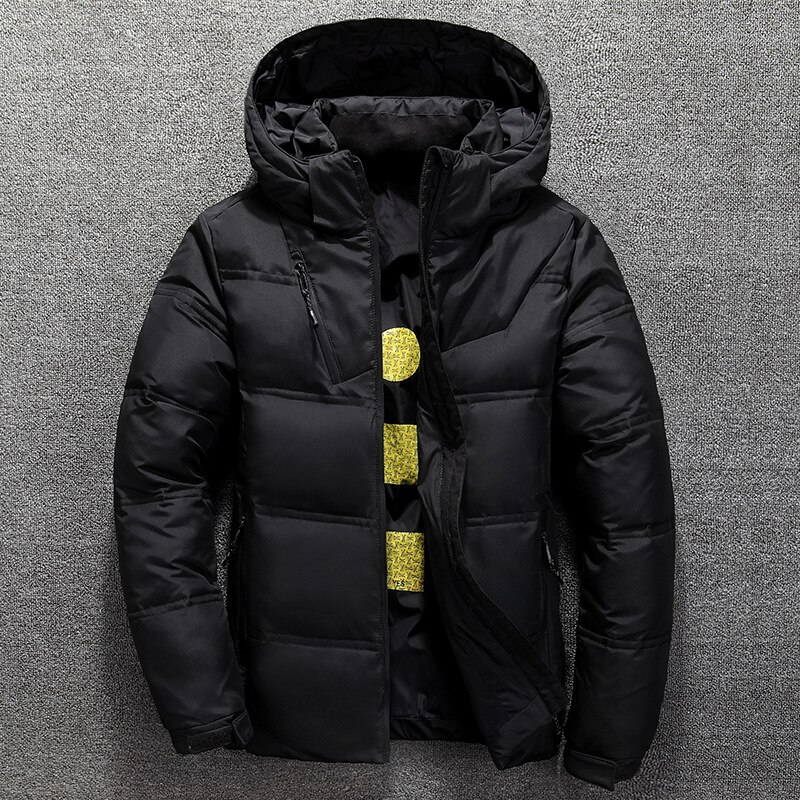 Veste d'hiver hommes Parka manteau décontracté automne col montant bouffant épais chapeau blanc canard manteaux mâle hommes hiver doudoune: Black / 170cm 65kg size XL