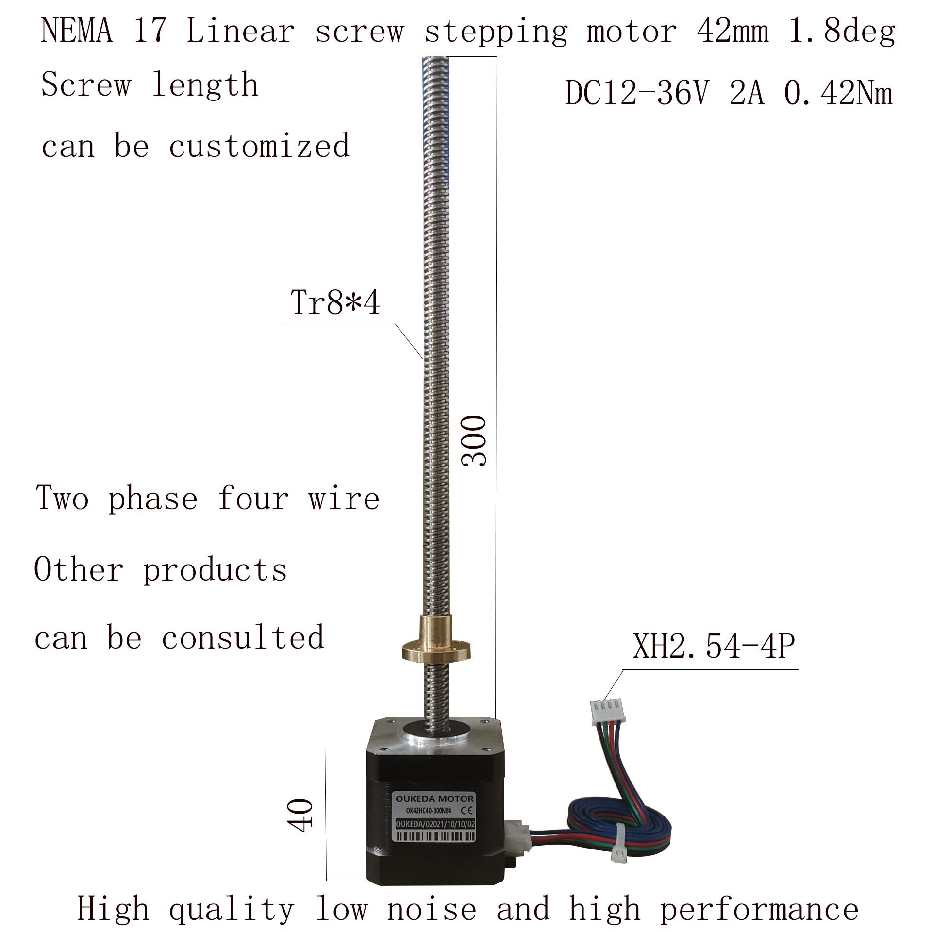 42 screw motor lead 4 screw length 300 NEMA17 linear screw motor