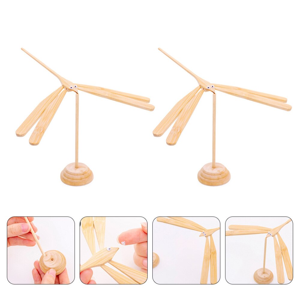 2pcs Bamboo Dragonfly Toys Balance Educational Prop (Wood Color): Default Title