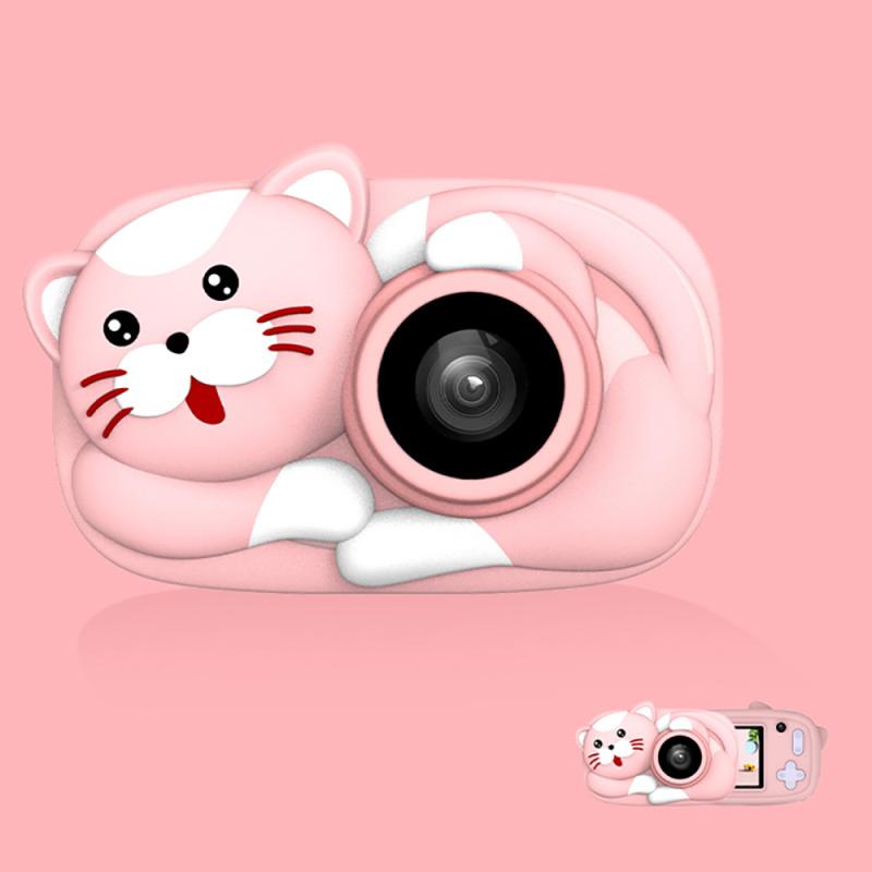 Kids Camera Digital Dual Lens HD 1080P 2.4Inch Screen Video Camera Kids Toys Cute Cat Dog Child Camera: pink