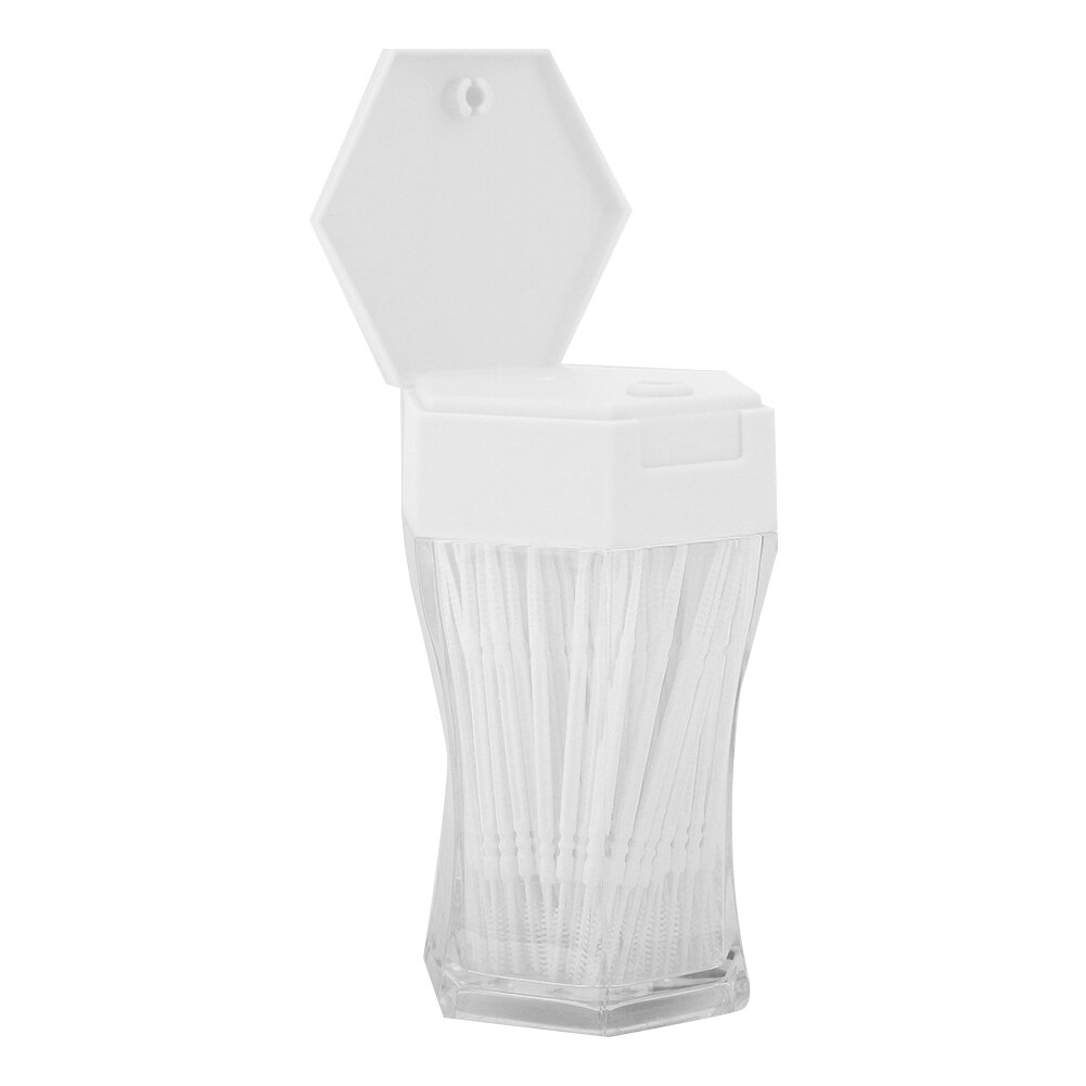 200 Stck Lebensmittel-Klasse Doppel Kopf Zahnstocher Kegel bilden Weichen Bürste Haushalt Reinigung Zahnstein Entfernung Sechseckigen Flaschen Einfache Pack: Weiß