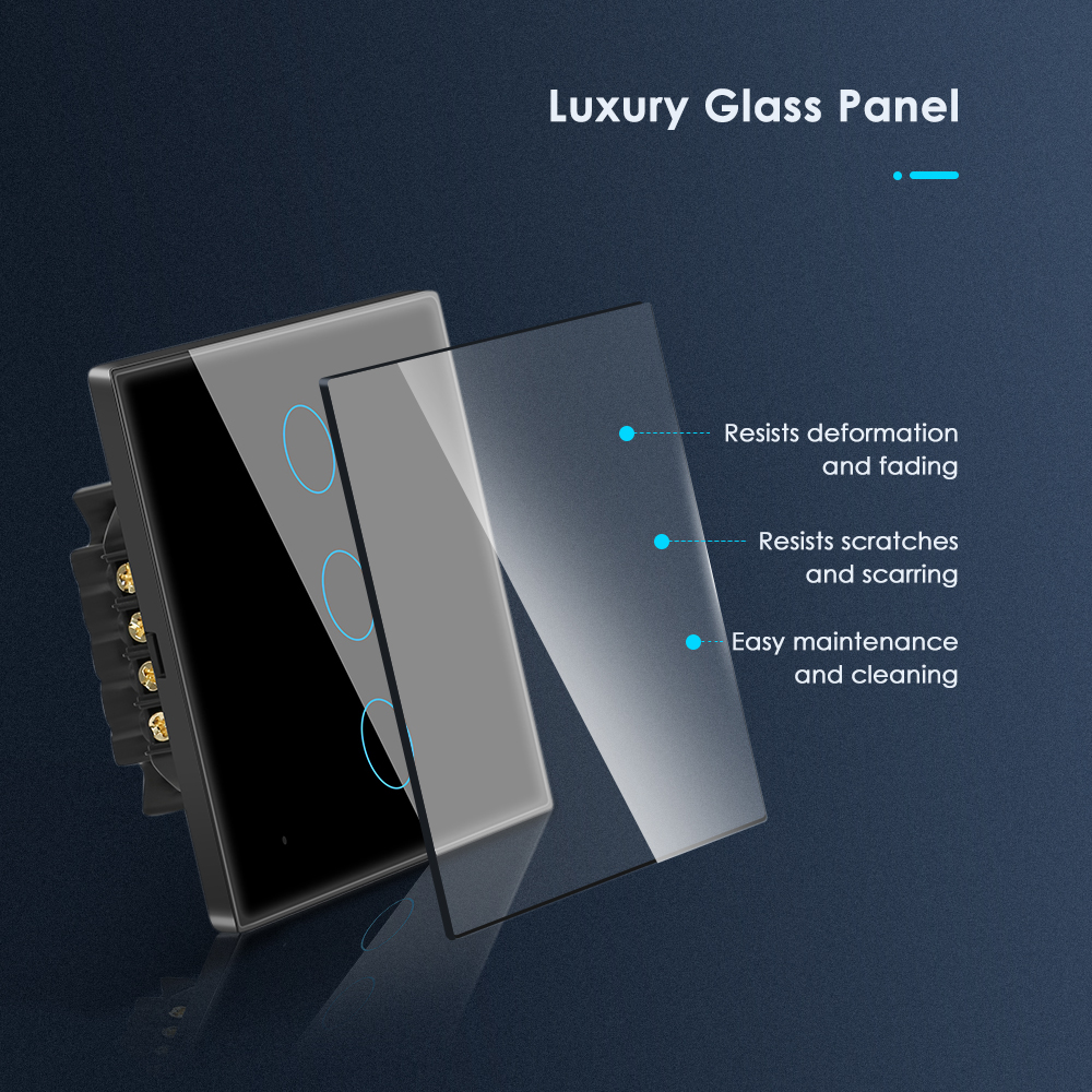 Tuya EU Wifi Smart Wall Light Switch With Luxury Glass Panel Touch Sensor Control Timer Relay Work With Alexa Google Home Alice