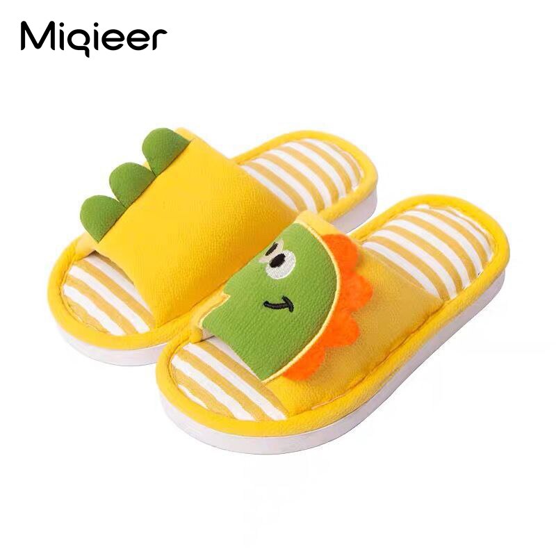 Printemps automne enfants pantoufles pour garçons filles fond souple anti-dérapant intérieur maison chaussures enfants dinosaure respirant lin pantoufles