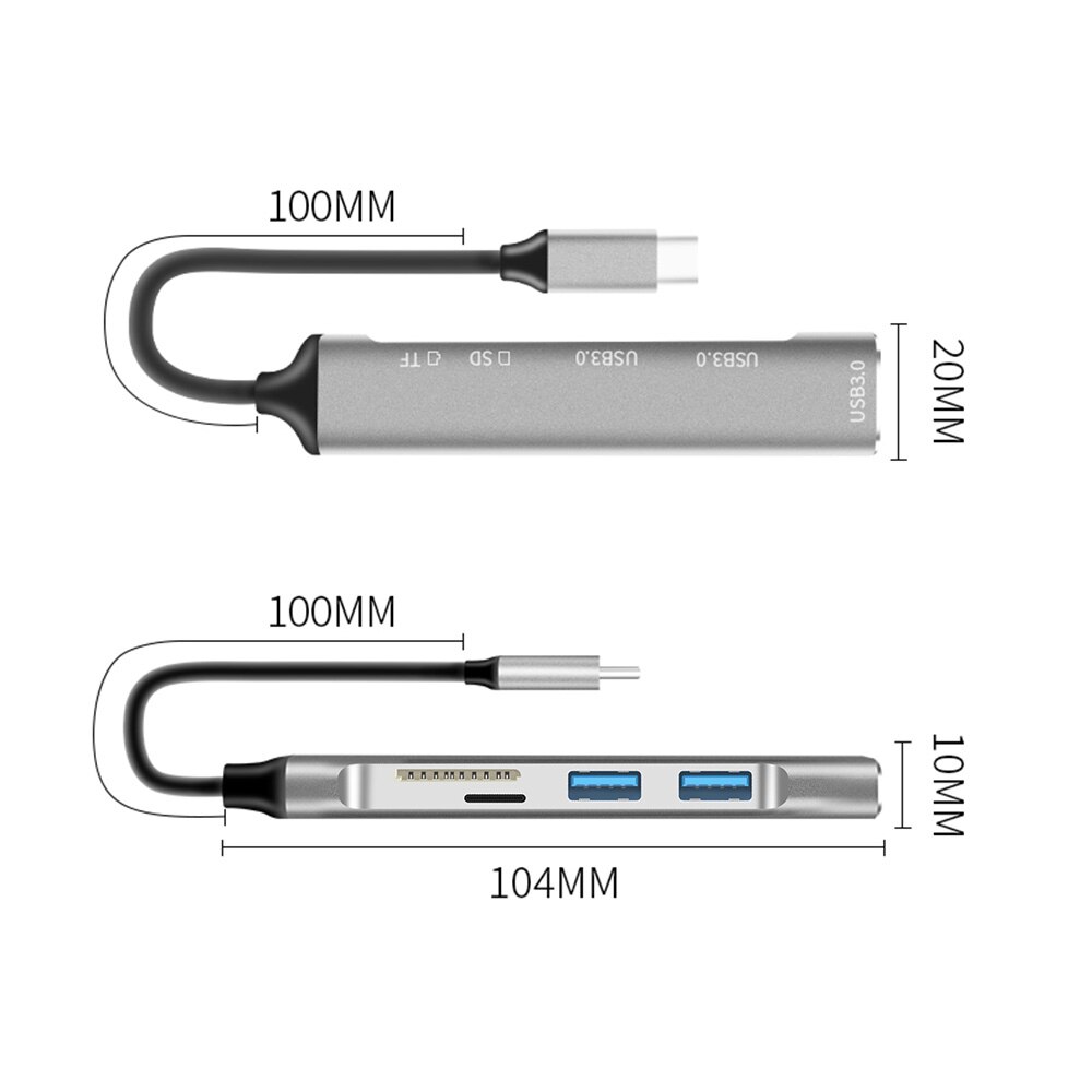 5 In 1 Type C Hub Mini Usb 3.0 Quick Charger Adapter Splitter Met Sd/Tf Slot Draagbare Power supply Hub Voor Laptop Muis