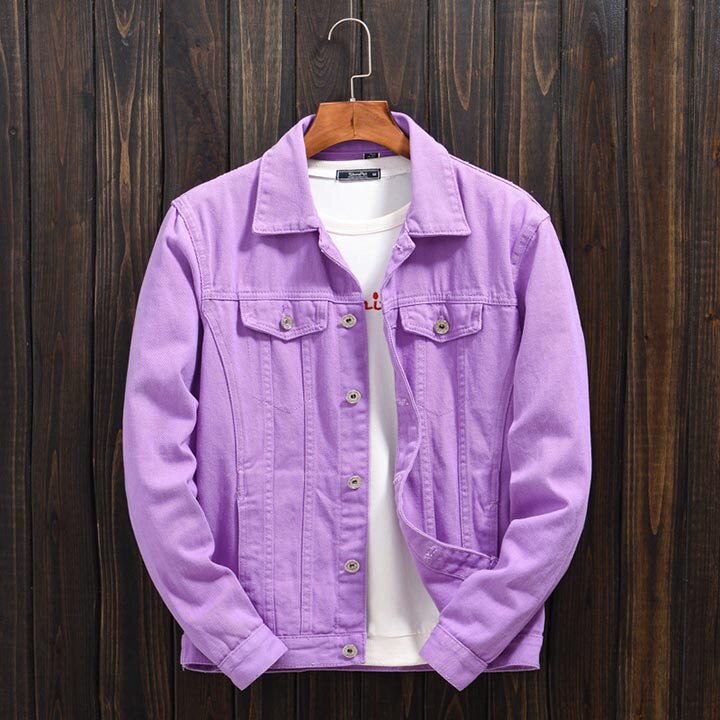 Mcikkny Men Casual Denim Jackets Coats Spring Loose Style Jeans Jackets Male Solid Color: purple / XXXL