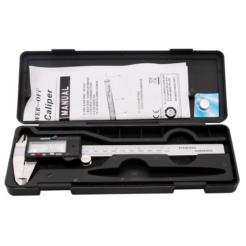 Electronic Digital Vernier Caliper 150mm Stainless Steel Rule Gauge Micrometer 6 Inch LCD Measuring Ruler Tool With Plastic Box: Default Title