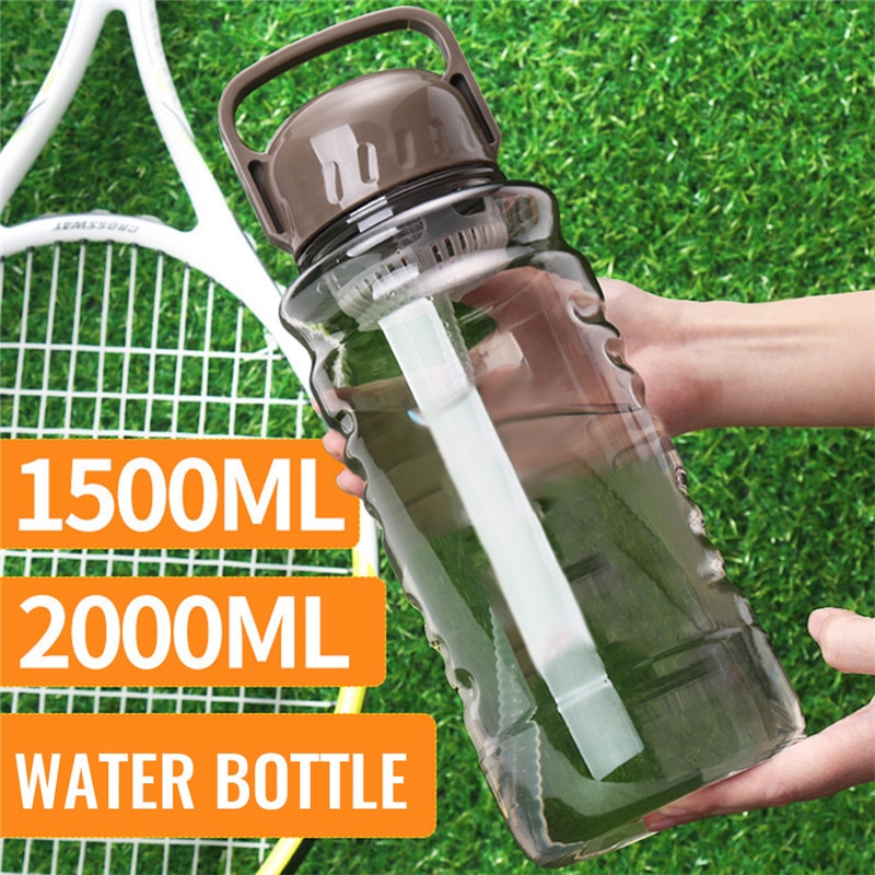 Water Bottle With Straw Gym Drink BPA-Free Sport High-capacity 2000ML Kettle For Hiking Travel Cycling