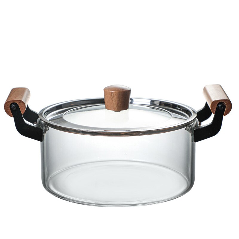 Marmite transparente à double oreille en borosilicate, grande capacité, en verre, à feu ouvert, marmite à ragoût, marmite à soupe domestique