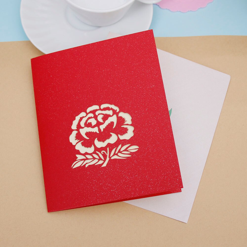 3D Pop Up Greeting Cards Peony Birthday Valentine Mother's Day Christmas Thanks Postcard Letter Paper