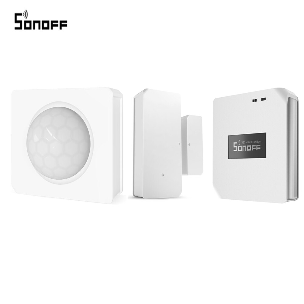 Sonoff 433 mhz rf bridge wifi trådløs signalkonverter pir 2 sensor / dw1 dørs &amp; vinduesalarmsensor til smart home security kits