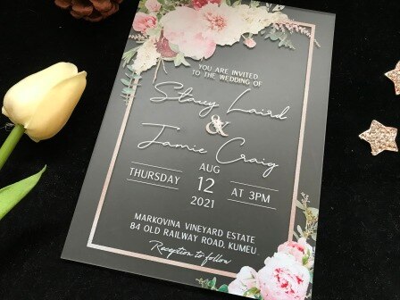 Floral Acrylic Wedding Invitation,Flower custom Pearl Envelopes,Acrylic invitations,Free Acrylic Invite,Acrylic Menu Card