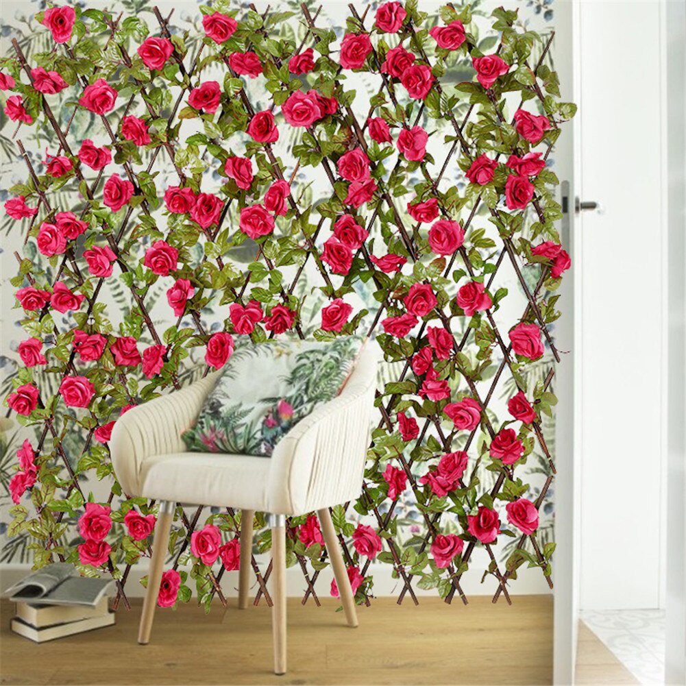 Garden Fence Willow Wooden Hedge With Artificial Flower Leaves Garden Decoration Screening Expanding Trellis Privacy Screen