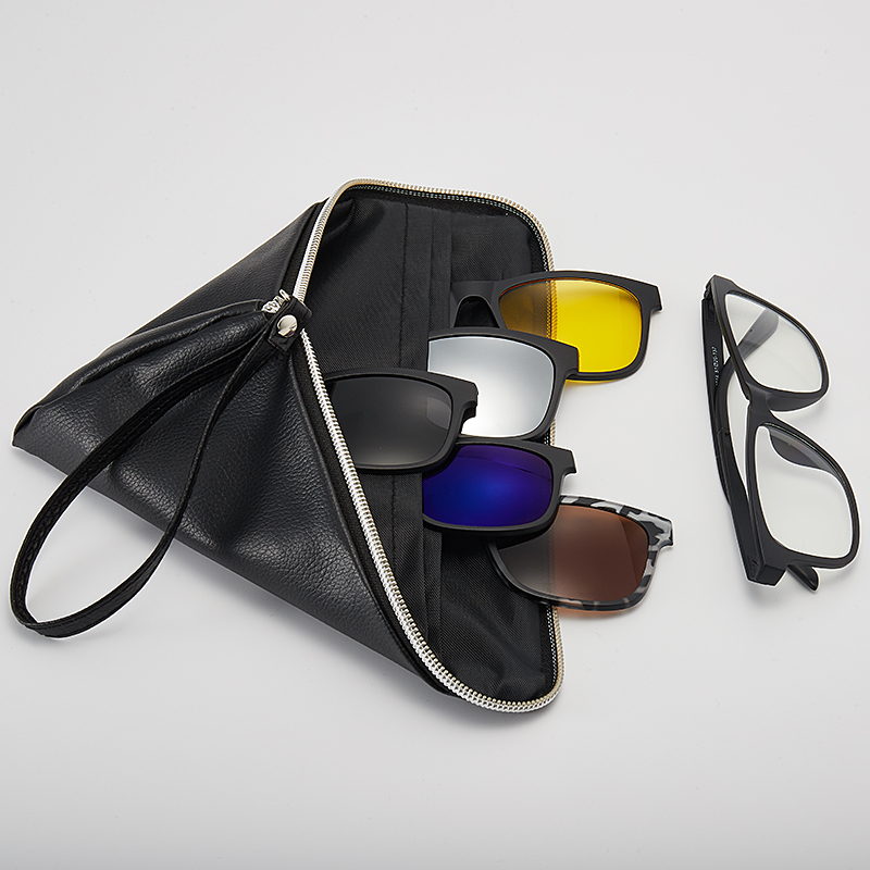6 en 1, gafas de sol magnéticas ópticas polarizadas para hombres y mujeres, pinza magnética para gafas de sol, Marco y bolsa: Azul