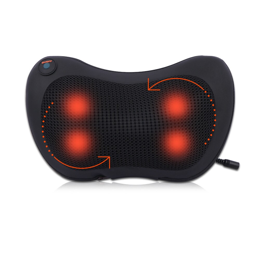 Shiatsu Massage Pillow Neck Headrest Massage Cushion Cervical Massager Lumbar Back Roller Vibrating Heat Electric Massage Device: AU / 4-head Black