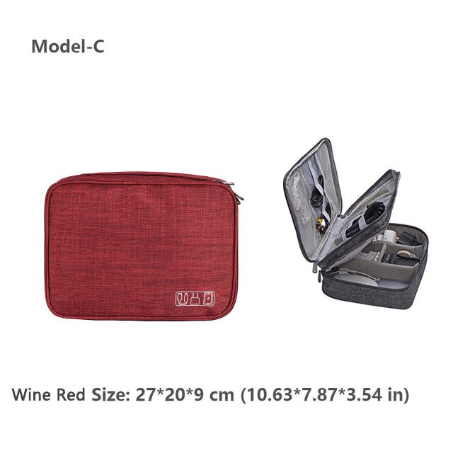 Odporne na wstrząsy elektroniczne akcesoria podróżne torba cyfrowa torebka na słuchawki gadżety etui Power Bank kabel do ładowarki USB Organizer: Wine Red Model C