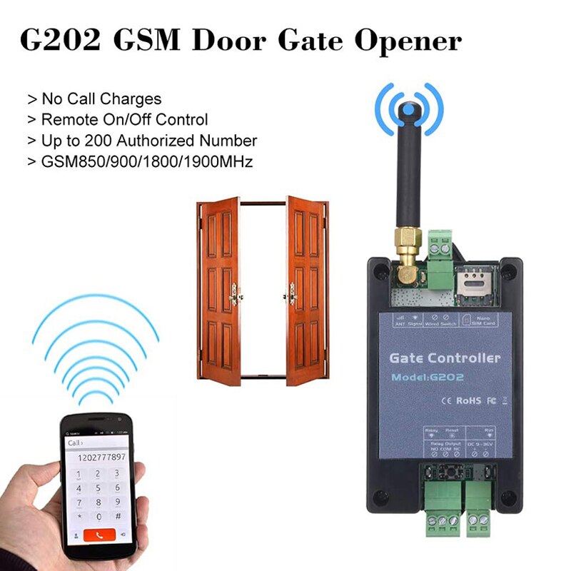 Garage Door Opener GSM Gate Remote Control G202 SMS Single Relay Switch For Sliding Swing Garage Gate Replace RTU5024