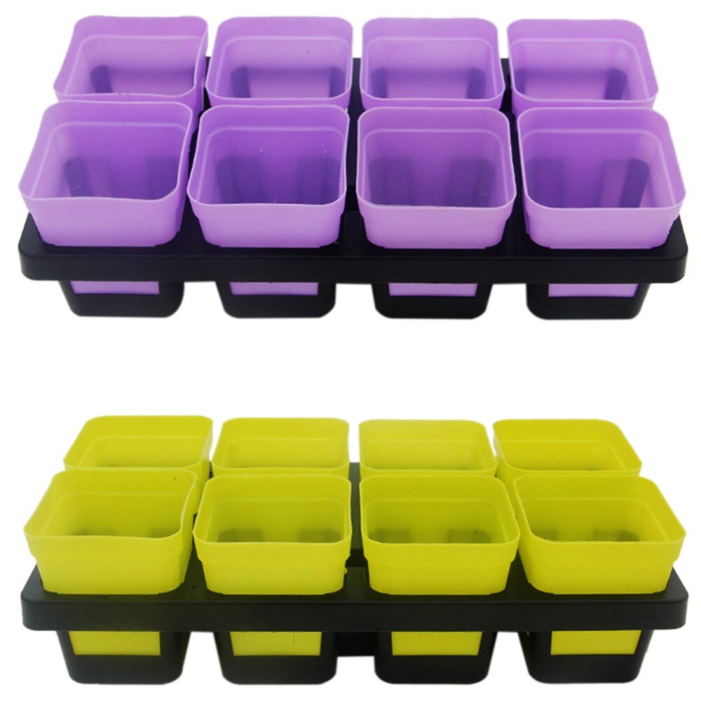Maceta de soporte para plantas de 8 rejillas, bandeja de plástico para semillas, maceta para flores, Cactus, flores pequeñas suculentas, macetas para vivero