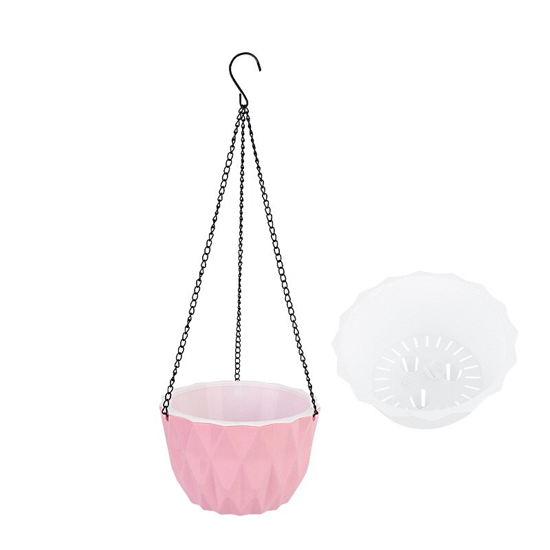 Macetas colgantes de cadena de Maceta de jardín creativas, maceta de flores, cesta decoración para el hogar, balcón, plantas hidropónicas, tejido de mimbre de imitación: Rosa