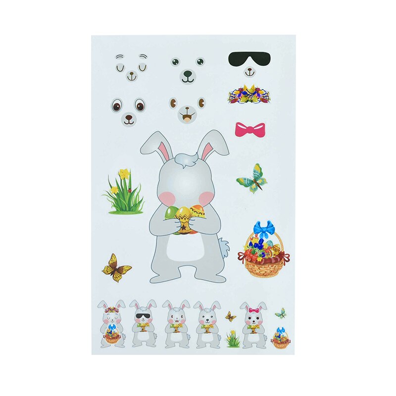 10pcs DIY Happy Easter Sticker Cartoon Bunny Carrot Eggs Face Sticker Happy Easter Party Supplies Classroom Children Activity 75: B02