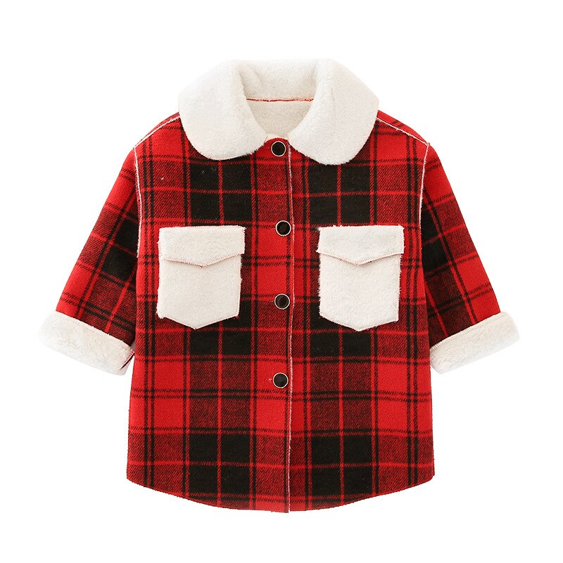 FOCUSNORM Bambino di Inverno Delle Ragazze Cappotto di Lana Plaid Rosso di Stampa A Maniche Lunghe Singola Tasca Petto di Spessore del Cappotto Abiti